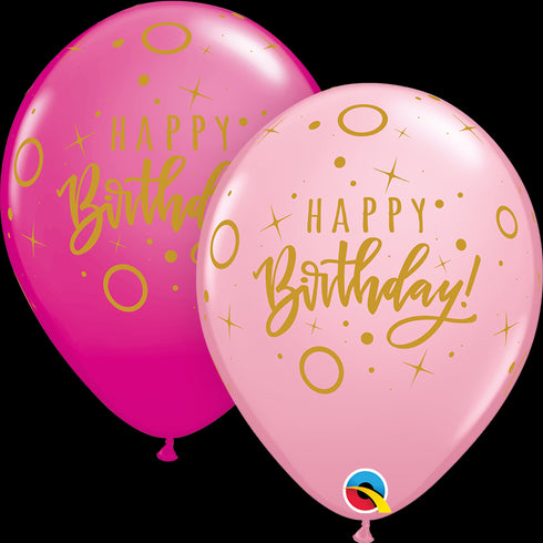 11" RND QX LATEX PNK&BRY 025CT BDAY DOTS & SPARKLES