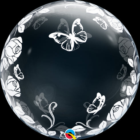 24" DECO BUBBLE 001CT ELEGANT ROSES & BUTTERFLIES