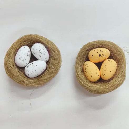 Påskägg i fågelbo, Dia. 7cm, 2/set