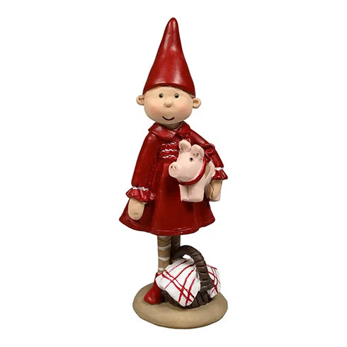 Tomtenisse som håller en gris, H 12cm, Röd