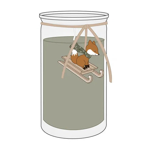 Ljus i glas med kälkmotiv, grågrön