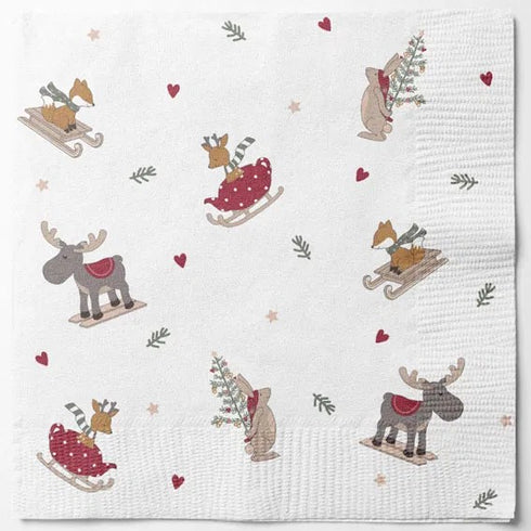 Servetter, 3-lags, Vit, Åka kjälke, Nordic Pixie