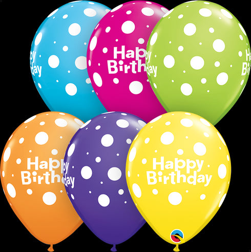 QX 11" R RETAIL AST 006CT BDAY BIG POLKA DOTS