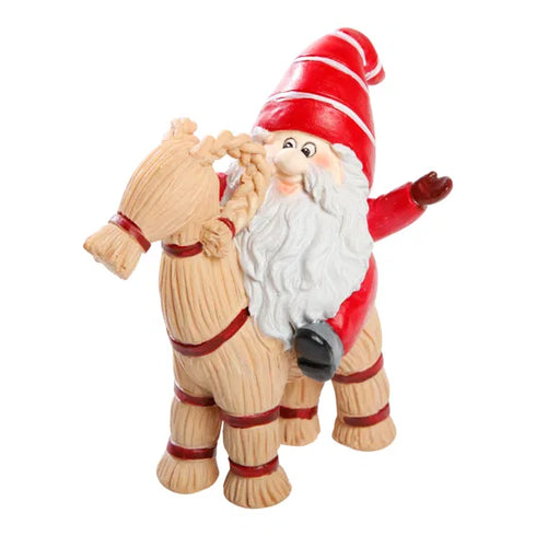 Jultomte på julbock, H 10cm, Röd