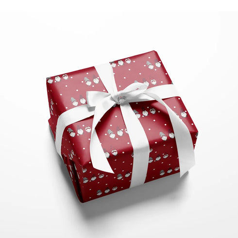 Presentpapper - "Tre små tomtar" - 10 m - röd