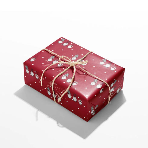 Presentpapper - "Tre små tomtar" - 10 m - röd