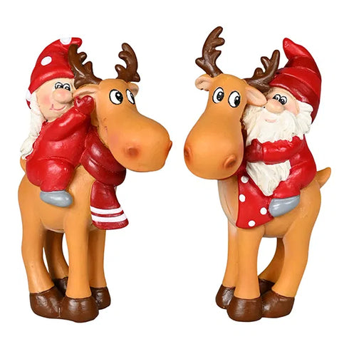 Tomtenisse rider på en älg, H 9cm, Röd/Brun