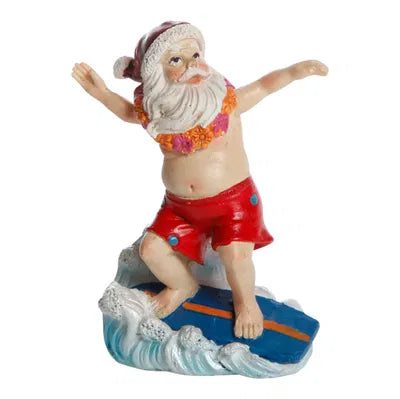 Jultomten surfar, H 10cm, Natur/Röd