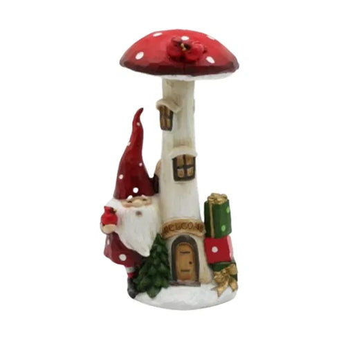 Tomte vid svamphus, H 24cm, Röd