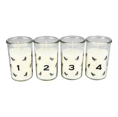Adventsljus i glas, 1-4, H10cm, Paraffin, Vit, 4/box