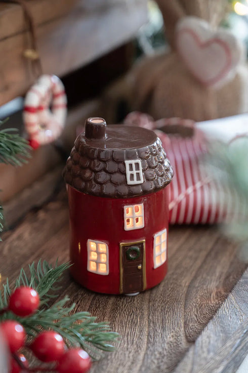 Keramikhus, Christmas Joy, Rött, H 9cm