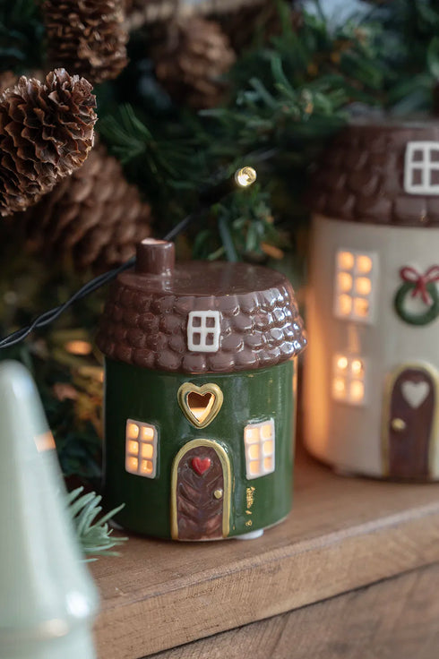 Keramikhus, Christmas Joy, Grönt, H 7cm