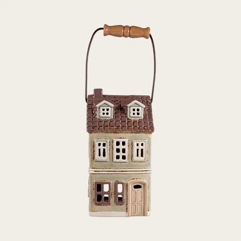 Ceramic house, Brown, with handle, H 22cm