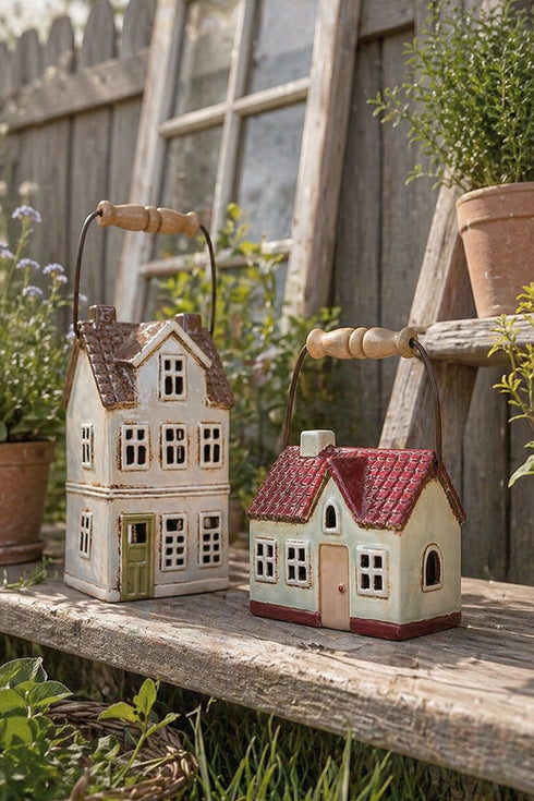 Ceramic House, Grey, with handle, H 22cm