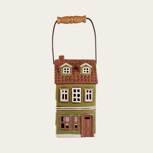 Ceramic house, Green, with handle, H 22cm
