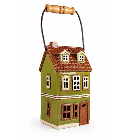 Ceramic house, Green, with handle, H 22cm