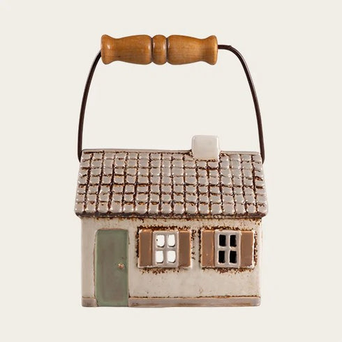 Ceramic House, Cream, with handle, H 13cm