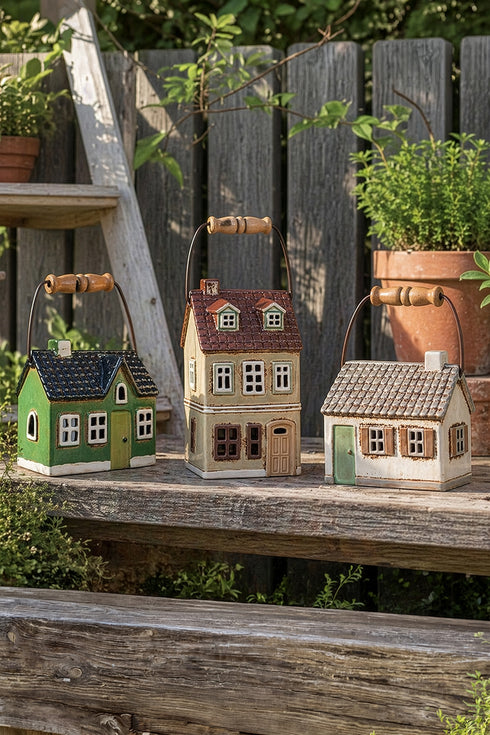 Ceramic House, Cream, with handle, H 13cm