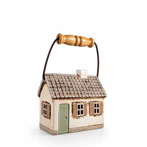 Ceramic House, Cream, with handle, H 13cm