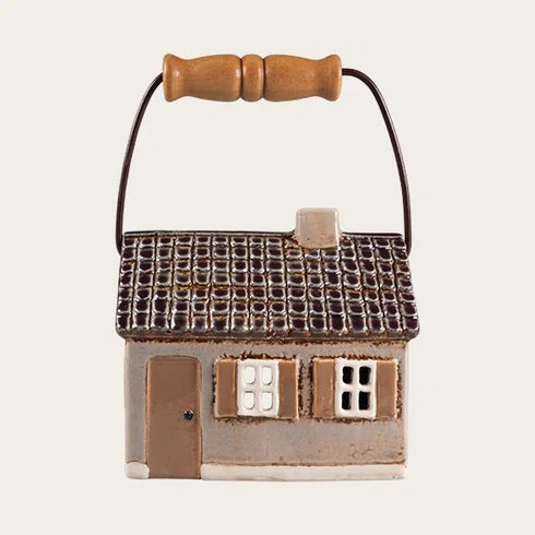 Ceramic house, Brown, with handle, H 13cm