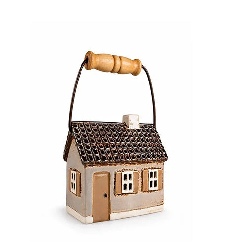 Ceramic house, Brown, with handle, H 13cm
