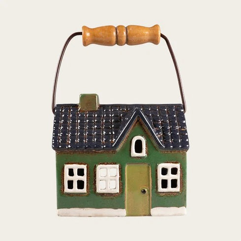 Ceramic house, Green, with handle, H 13cm