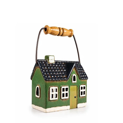 Ceramic house, Green, with handle, H 13cm