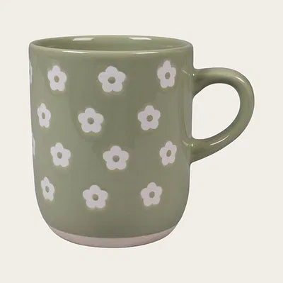 Mugg, Sommarblommor, H 9,5cm, Stengods, Grön