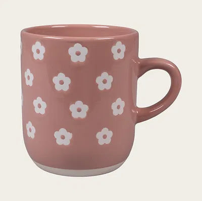Mugg, Sommarblommor, H 9,5cm, Stengods, Rosa