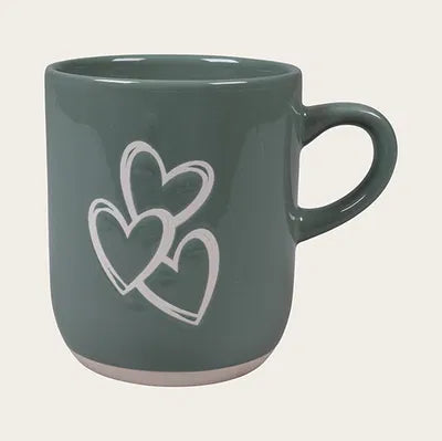 Mug, Hearts, H 9.5cm, Stoneware, Green