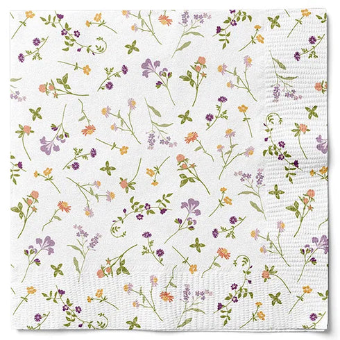 Servetter, 3-lags, Vit, Blommor