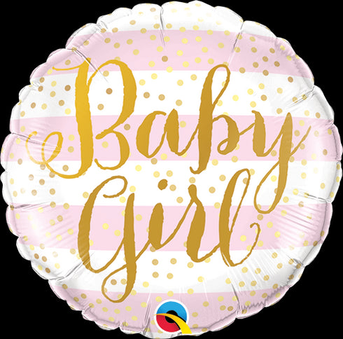 18" ROUND QX FOIL PRINT 001CT BABY GIRL PINK STRIPES