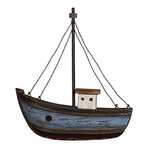 Skepp i trä, H23cm, blå