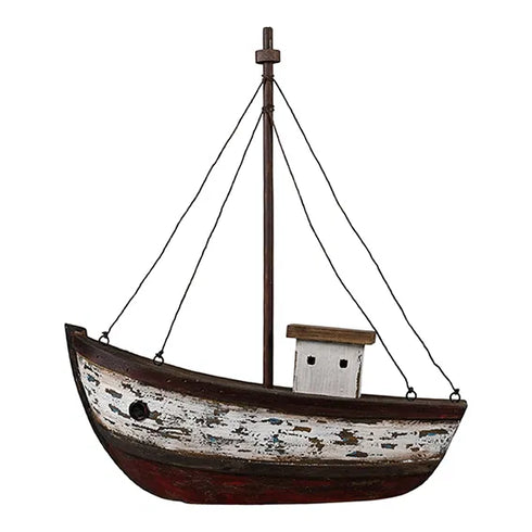 Fiskebåt i trä, H36cm, naturfärgad