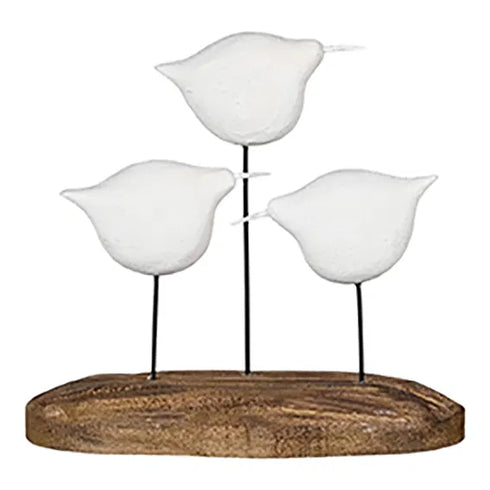 3 Fåglar för dekoration, H17,7cm Trä, vit