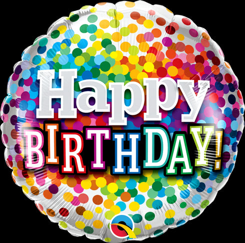 18" ROUND QX FOIL PRINT 001CT BDAY RAINBOW CONFETTI