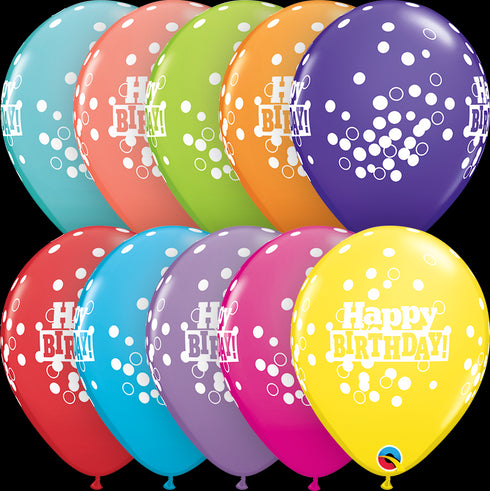 QX 11" R RETAIL AST 006CT BDAY CONFETTI DOTS