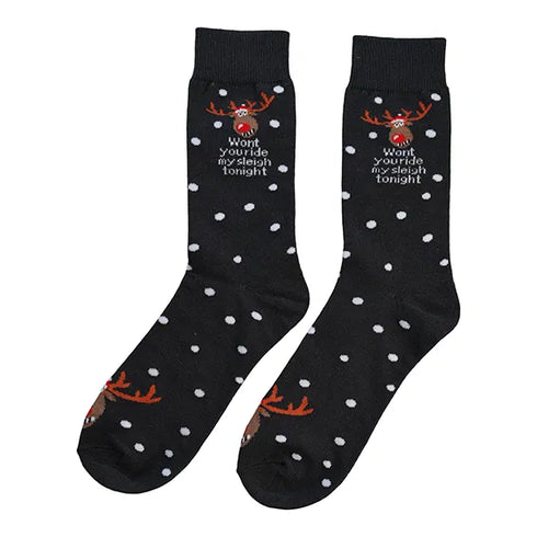 Strumpor med julmotiv, Storlek 42-46, Mörkgrå