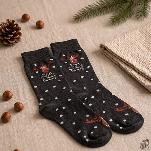 Strumpor med julmotiv, Storlek 42-46, Mörkgrå