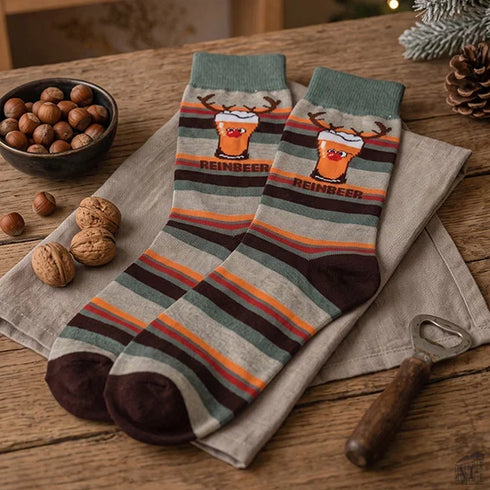 Strumpor med julmotiv, i storlek 42-46, Grå/flerfärgade