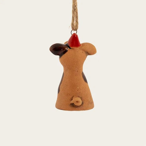 Christmas animal for hanging, Pig with dangling legs, H 6.8 cm, Stoneware