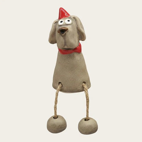 Julhund med hängande ben, H 9,5 cm, Stengods