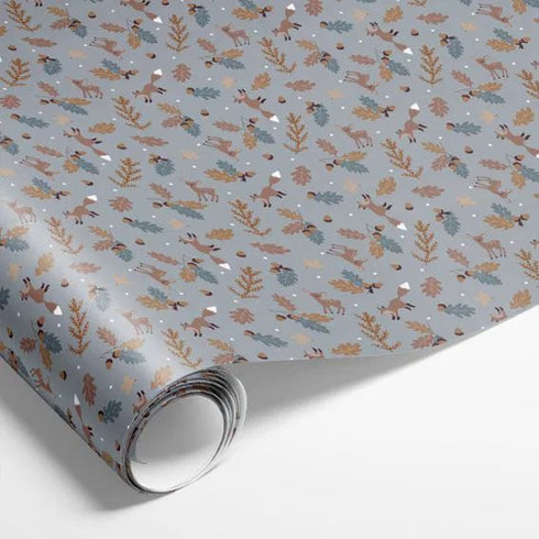 Presentpapper, Forest Animals, Grå, 5 m