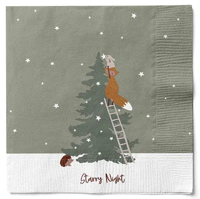 Servetter, 3-lags, Grön, Räv i Granen, Winter Spirits