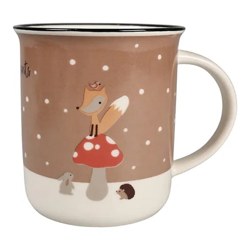 Mugg - vintermotiv med djur, H 9,5cm, Gammelrosa