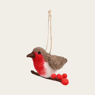 Fågel, H5cm, Ull, Röd/Brun