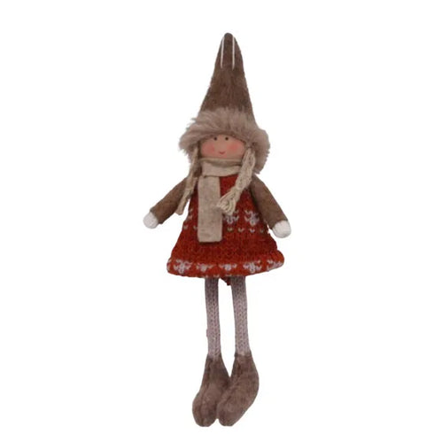 Tomteflicka med stickade kläder, H 21cm, Röd