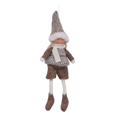 Tomtenisse med stickade kläde, H 21cm, Grå