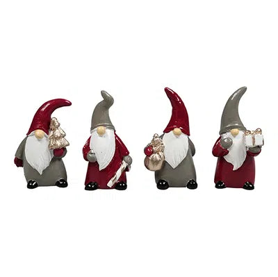 Tomtar för dekoration, H 6,3cm, 4 varianter, Röd/Grå