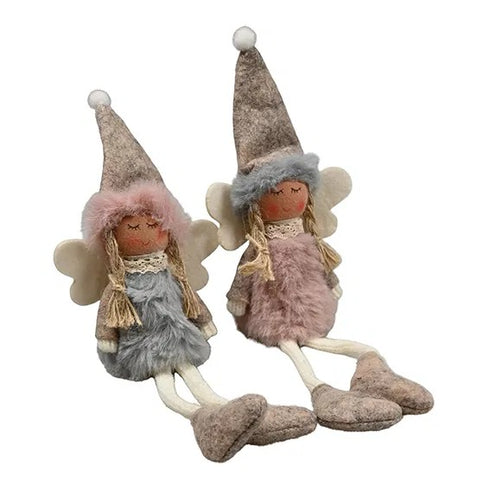 Änglar, hängande ben, H15cm Polyester, Rosa/Grå, 2ass